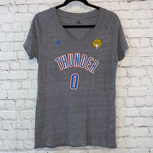Adidas Thunder V Neck The Finals Gray Short Sleeve Tee Shirt - Picture 1 of 3